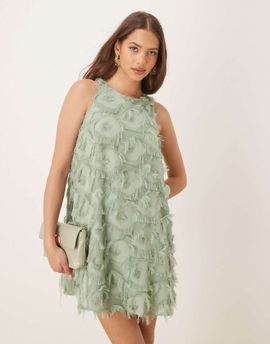 YAS YAS textured racer neck mini dress in iceberg green
