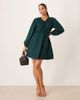 YAS YAS tie front long sleeve mini dress in deep jewel green - 1