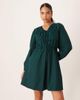 YAS YAS tie front long sleeve mini dress in deep jewel green - 2