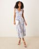 YAS YAS tie shoulder floral midi dress in blue and white - 2