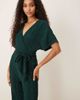 YAS YAS tie waist plisse jumpsuit in deep jewel green - 3
