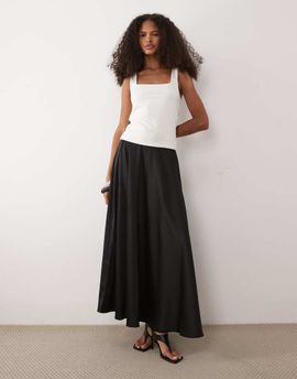 YAS YAS volume satin circle midi skirt in black