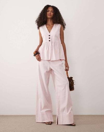 YAS YAS wide leg pants in pale pink - part of a set