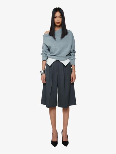 YCH ASYMMETRIC OFF SHOULDER TSHIRT GREY (F24TO9051GY)