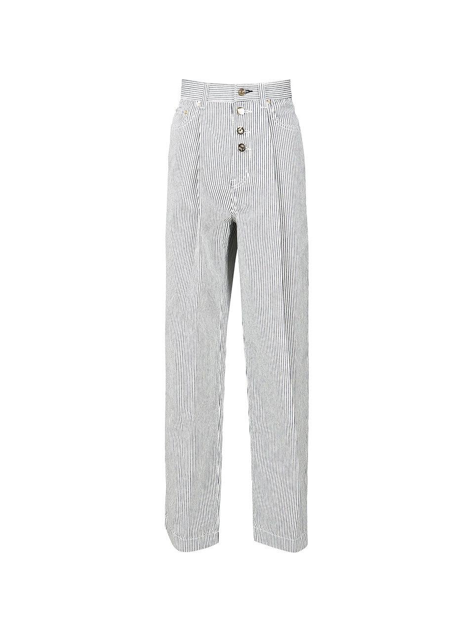 YCH BUTTON FRONT STRIPE JEANS (WHITE)