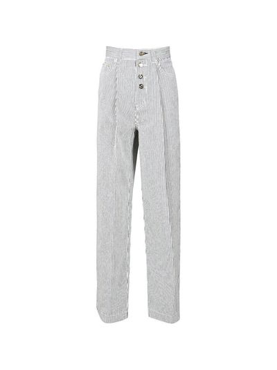 YCH BUTTON FRONT STRIPE JEANS (WHITE)