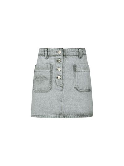 YCH BUTTONED DEMIM SKIRT (GREY)