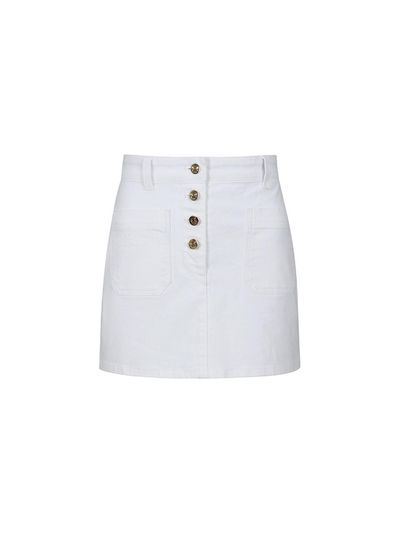 YCH BUTTONED DEMIM SKIRT (WHITE)
