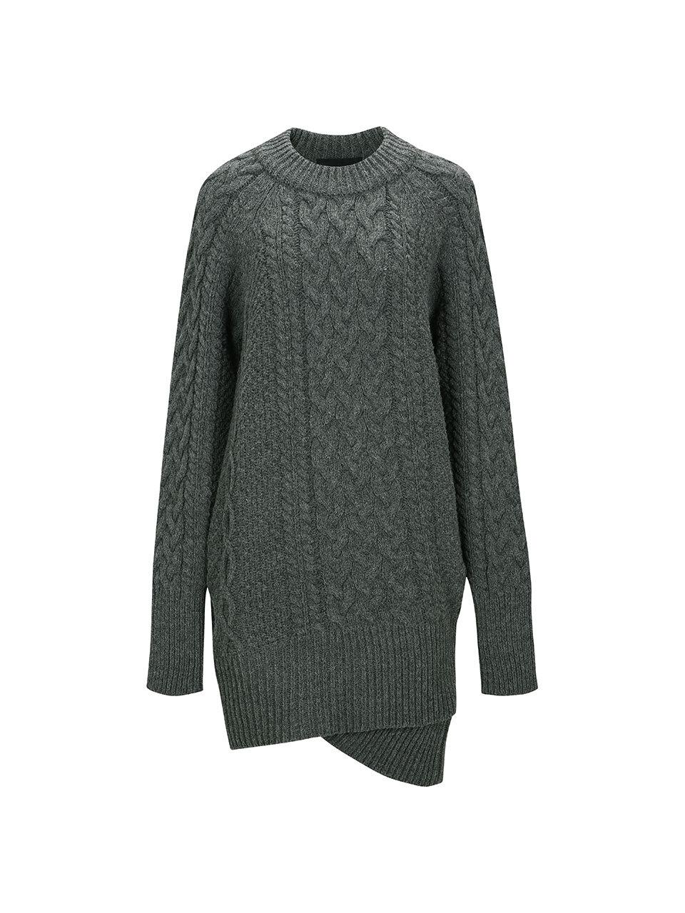YCH CABLE KNIT DRESS (MELANGE GREY)
