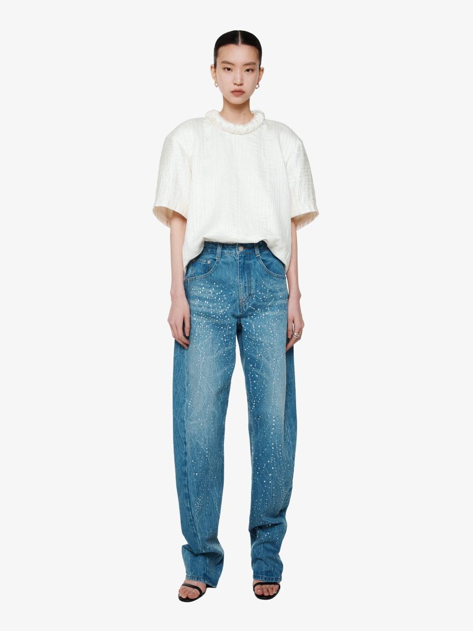 YCH CRYSTAL EMBELLISHED STRAIGHT LEG JEANS BLUE (F24DB