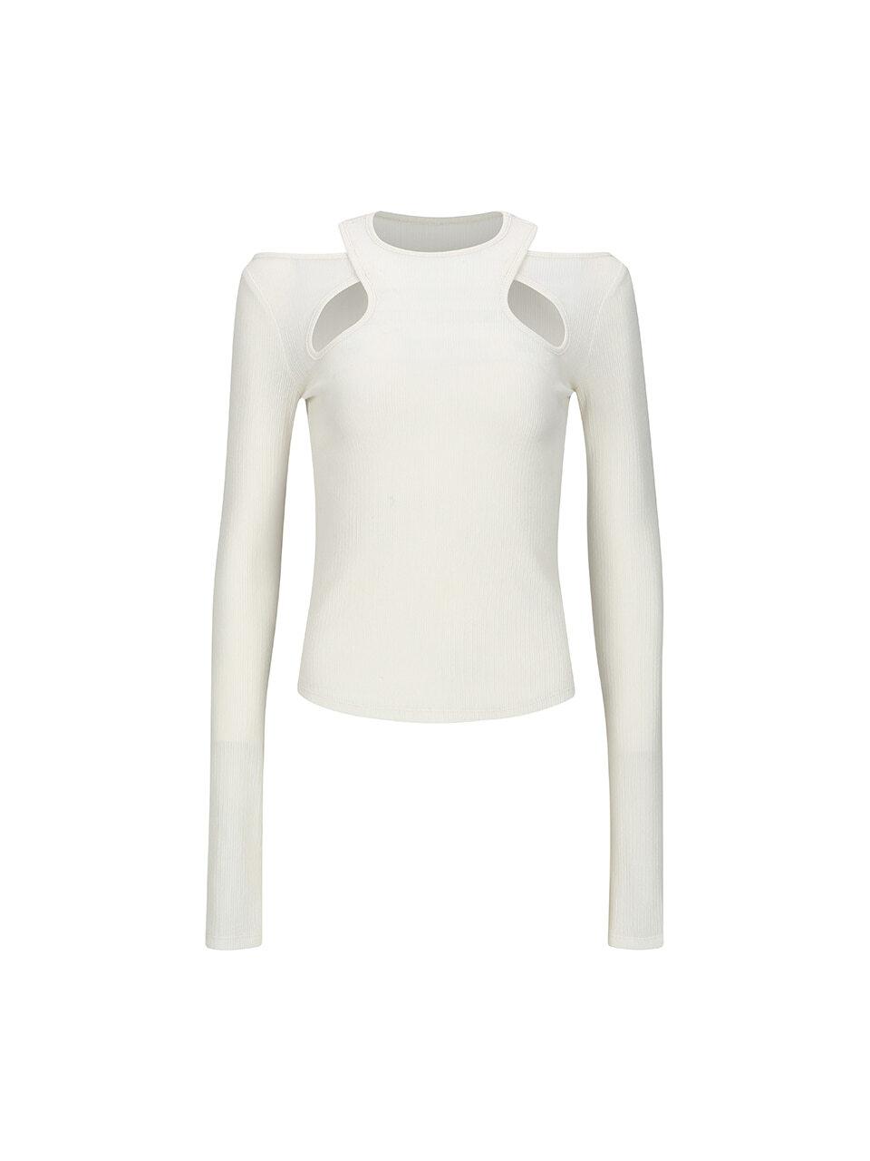 YCH CUT OUT DETAIL LONG SLEEVE TOP_WHITE