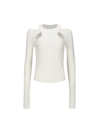 YCH CUT OUT DETAIL LONG SLEEVE TOP_WHITE