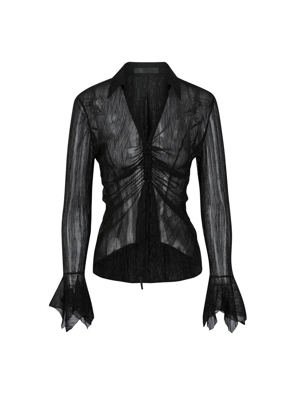 YCH CUT OUT RUCHED BLOUSE BLACK (F24BL3051BK)