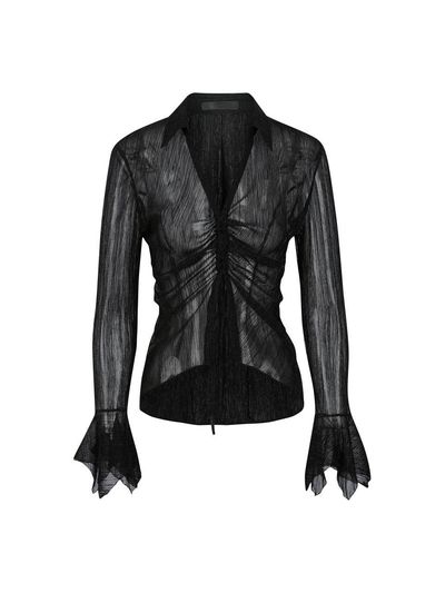 YCH CUT OUT RUCHED BLOUSE BLACK (F24BL3051BK)