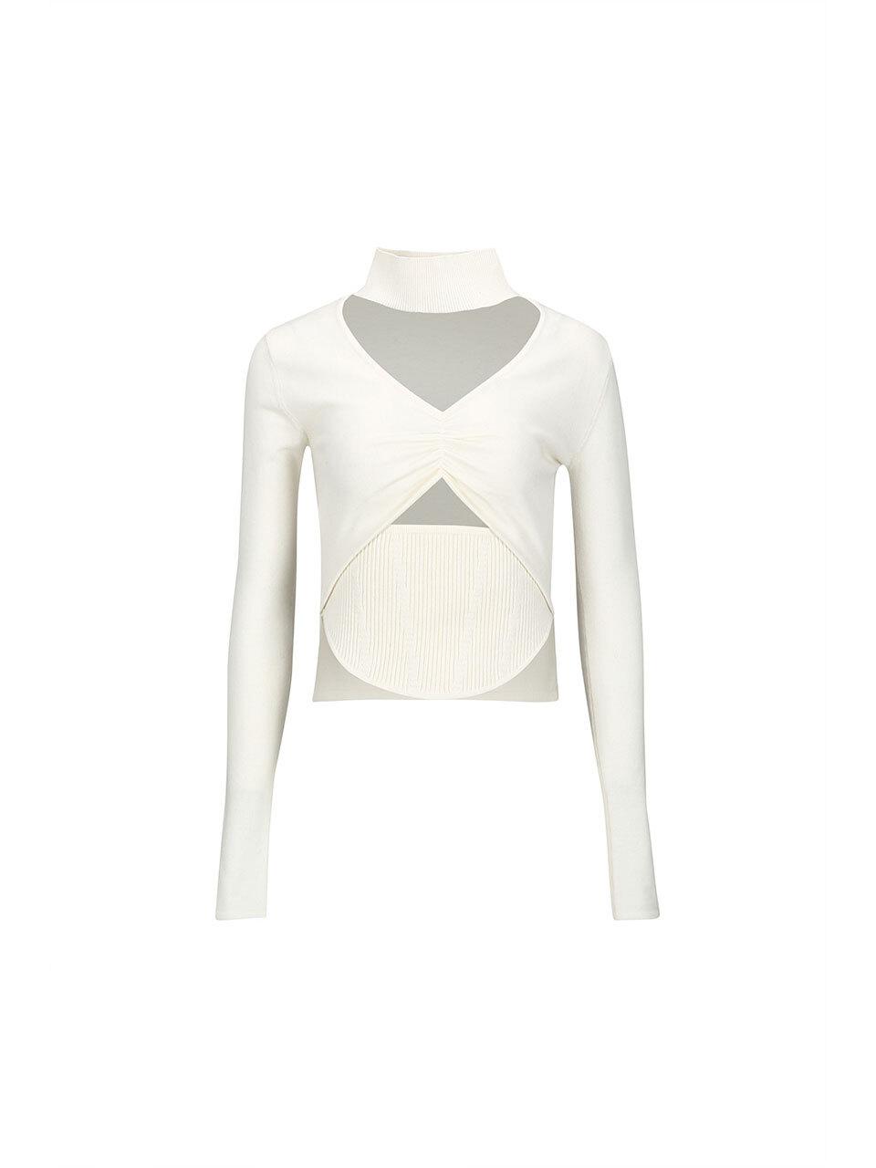 YCH CUT OUT RUCHED KNIT TOP