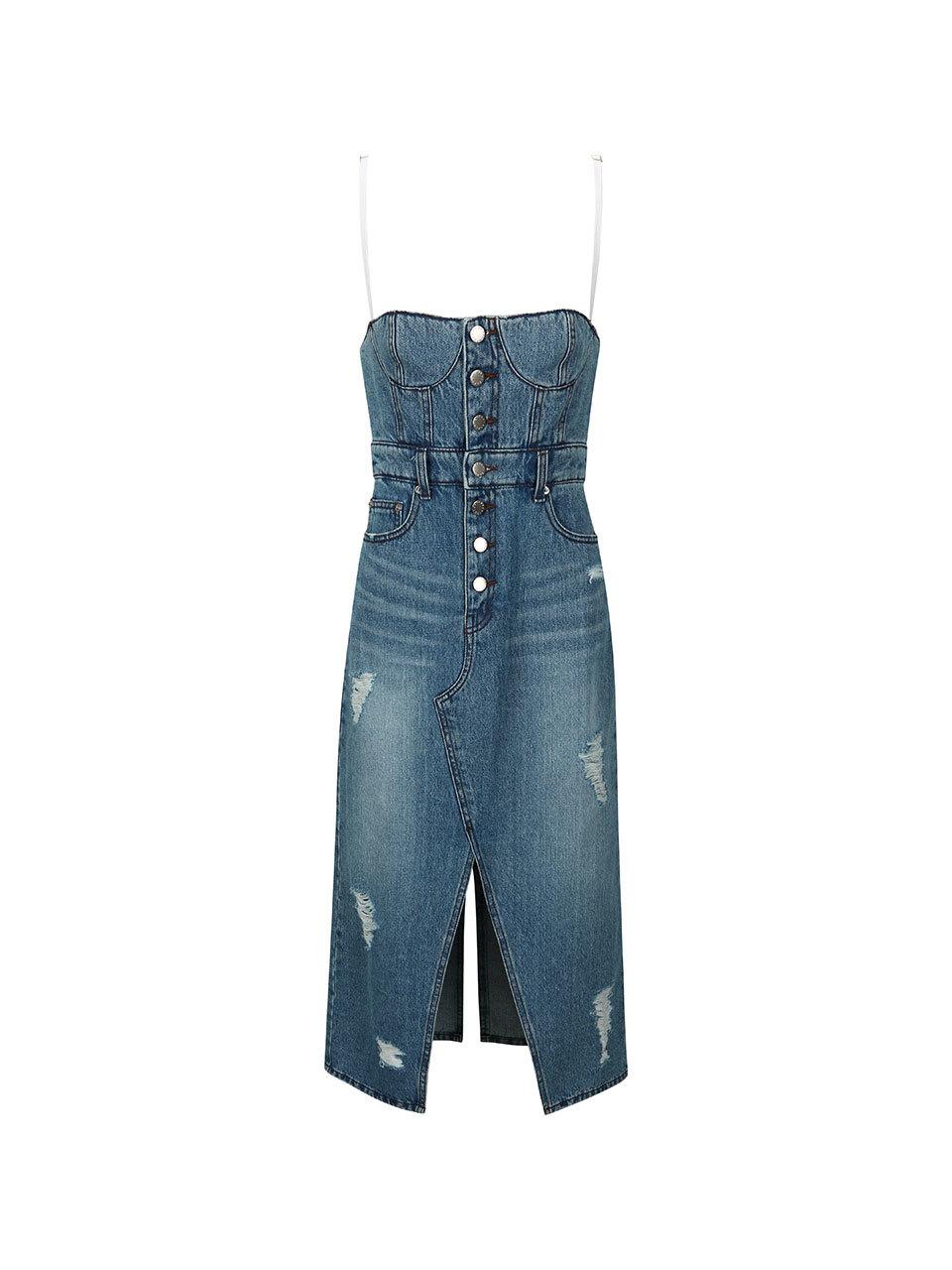 YCH DENIM CUT-OUT DRESS (BLUE)