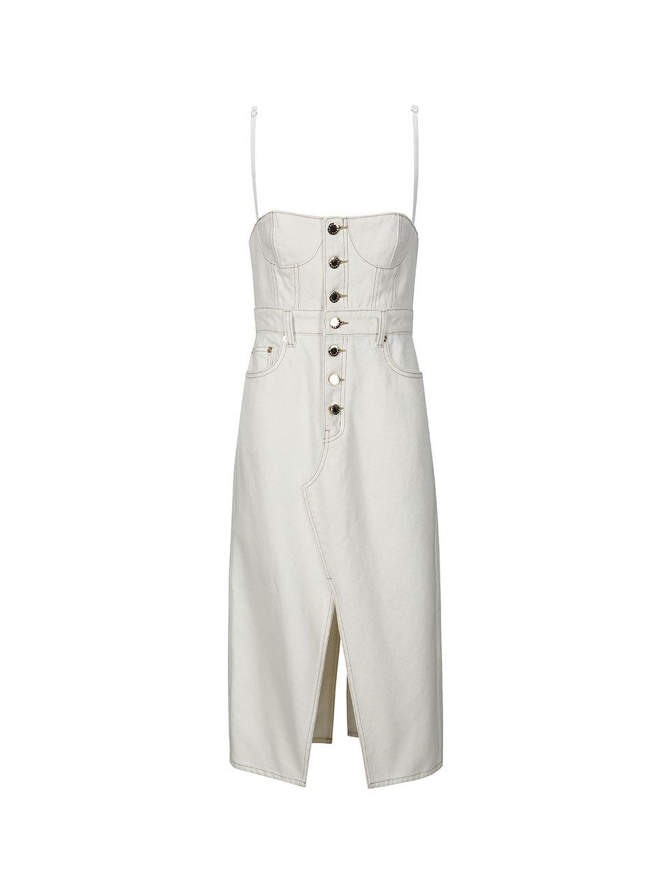 YCH DENIM CUT-OUT DRESS (WHITE)