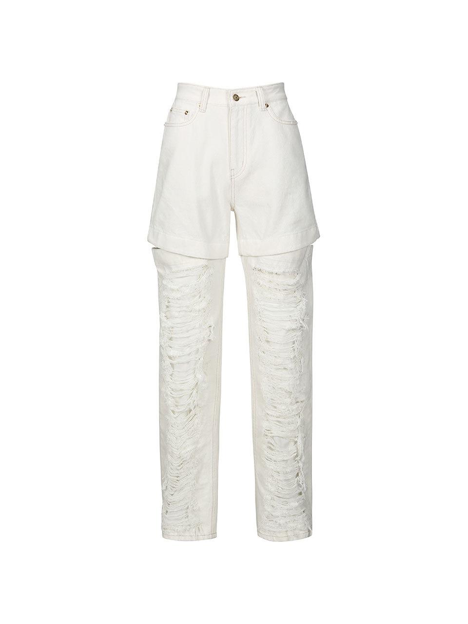 YCH DISTRESSED CUTOUT STRAIGHT LEG JEANS (WHITE)