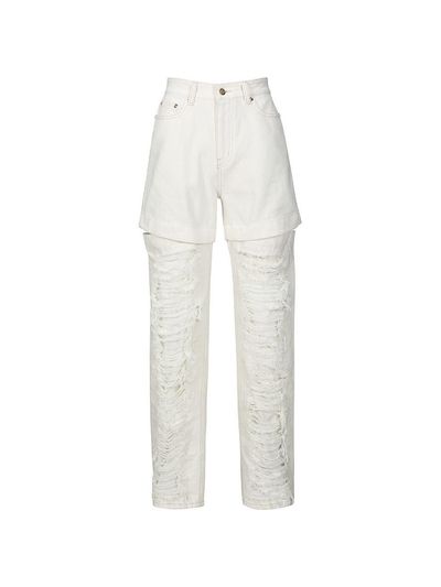 YCH DISTRESSED CUTOUT STRAIGHT LEG JEANS (WHITE)