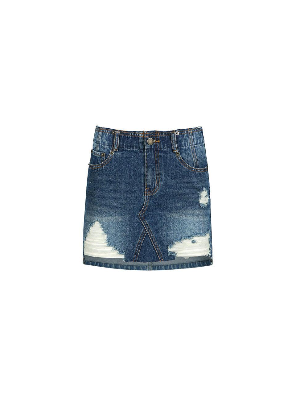 YCH DISTRESSED DENIM SKIRTS_NAVY