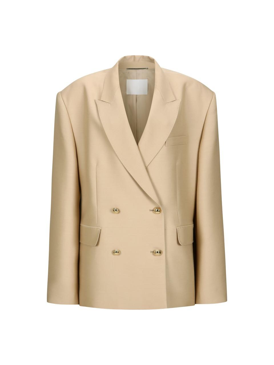 YCH DOUBLE BREASTED SILK BLEND BLAZER BEIGE (F24JK1121