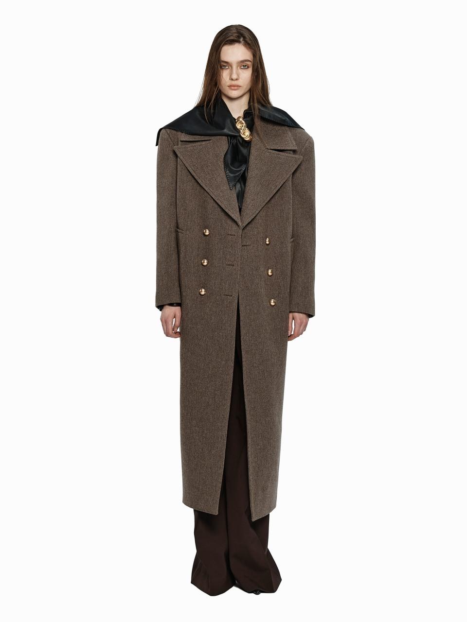 YCH DOUBLE BREASTED WOOL COAT BROWN (W24CT1041BR)