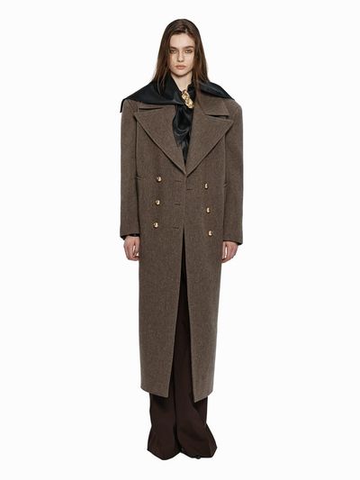 YCH DOUBLE BREASTED WOOL COAT BROWN (W24CT1041BR)