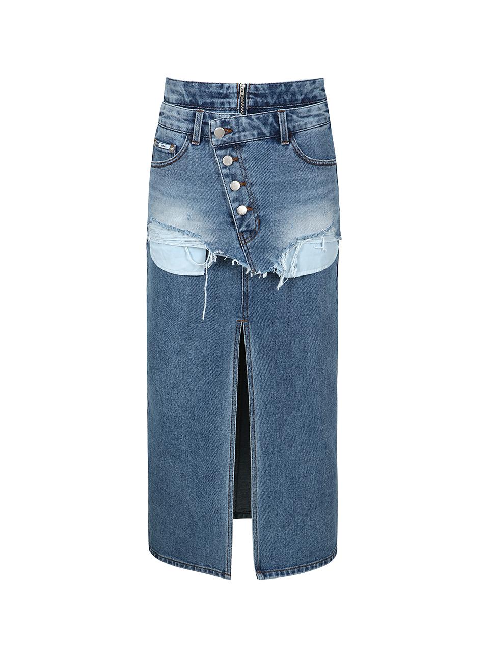 YCH DOUBLE LAYERED DENIM SKIRT