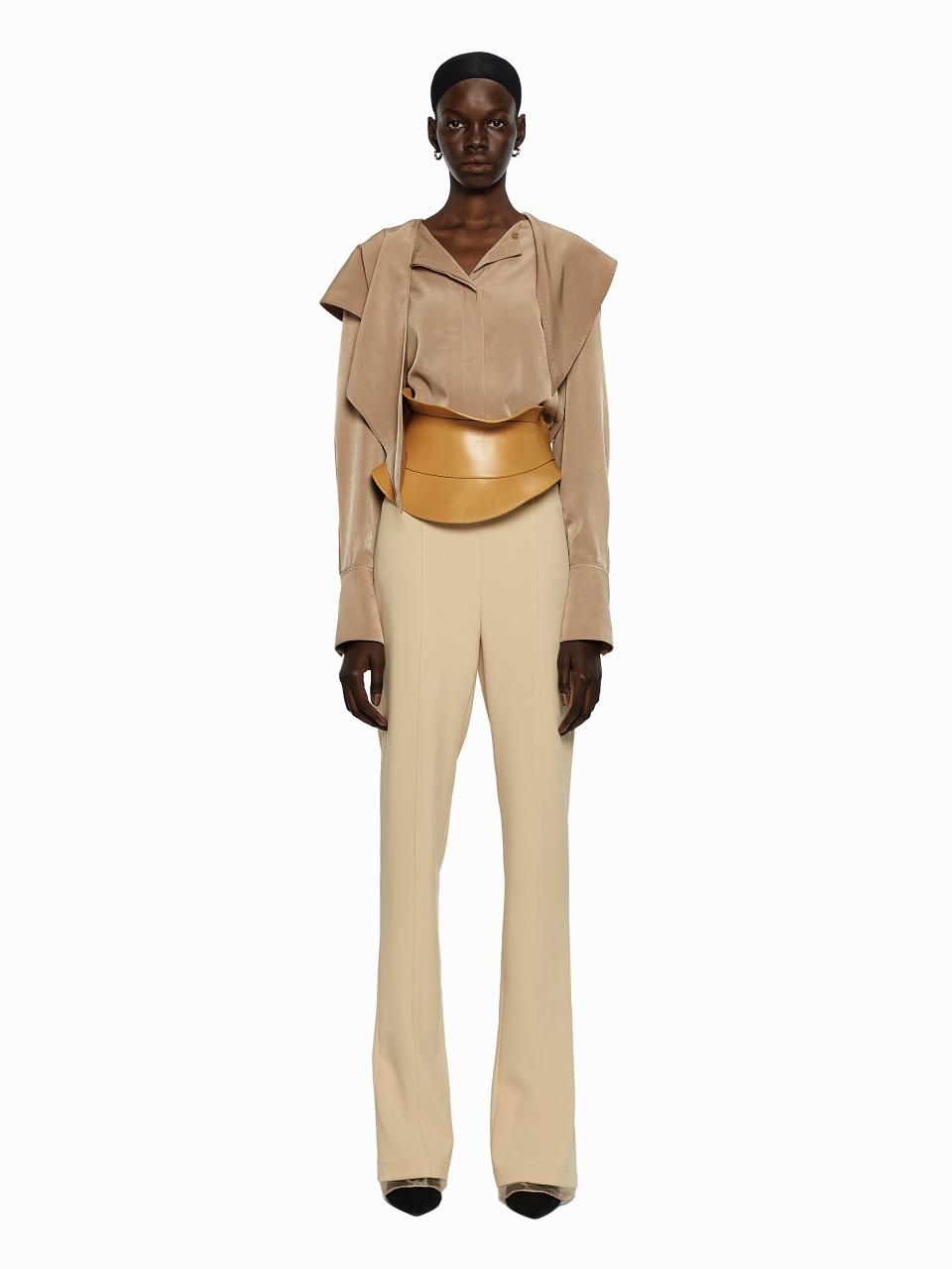 YCH DRAPE NECK DETAIL BLOUSE BEIGE (W24BL4021BE)