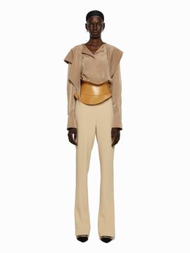 YCH DRAPE NECK DETAIL BLOUSE BEIGE (W24BL4021BE)