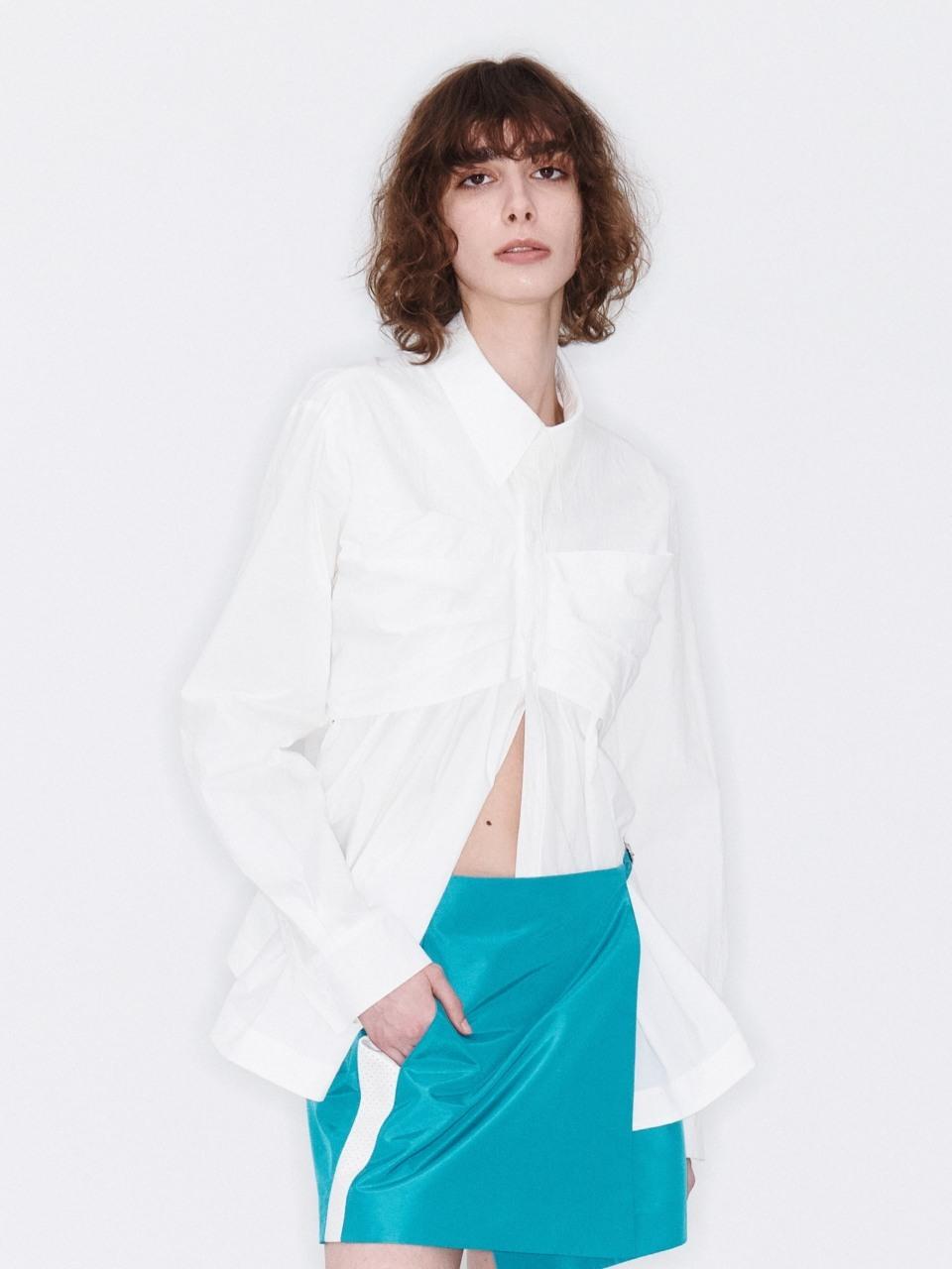 YCH DRAPED BLOUSE (WHITE)