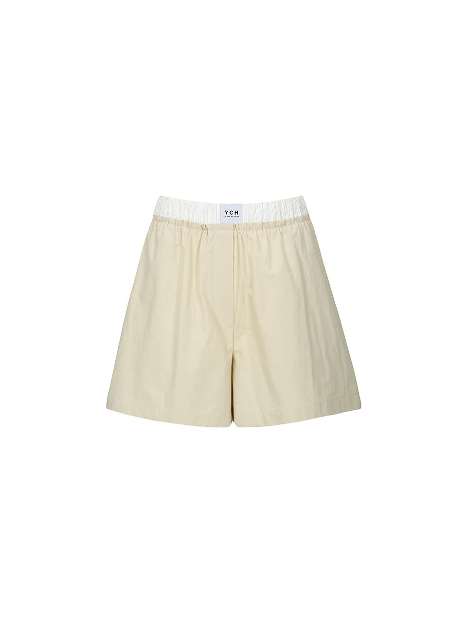 YCH ELASTICATED WAISTBAND SHORTS (BEIGE)