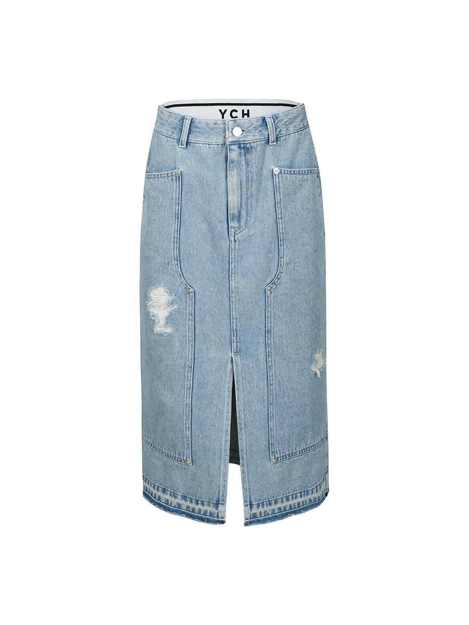 YCH FRONT-SLITS DENIM SKIRT (BLUE)