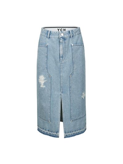 YCH FRONT-SLITS DENIM SKIRT (BLUE)