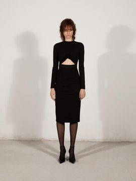 YCH FRONT CUT OUT DETAIL DRESS_BLACK