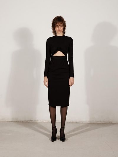 YCH FRONT CUT OUT DETAIL DRESS_BLACK