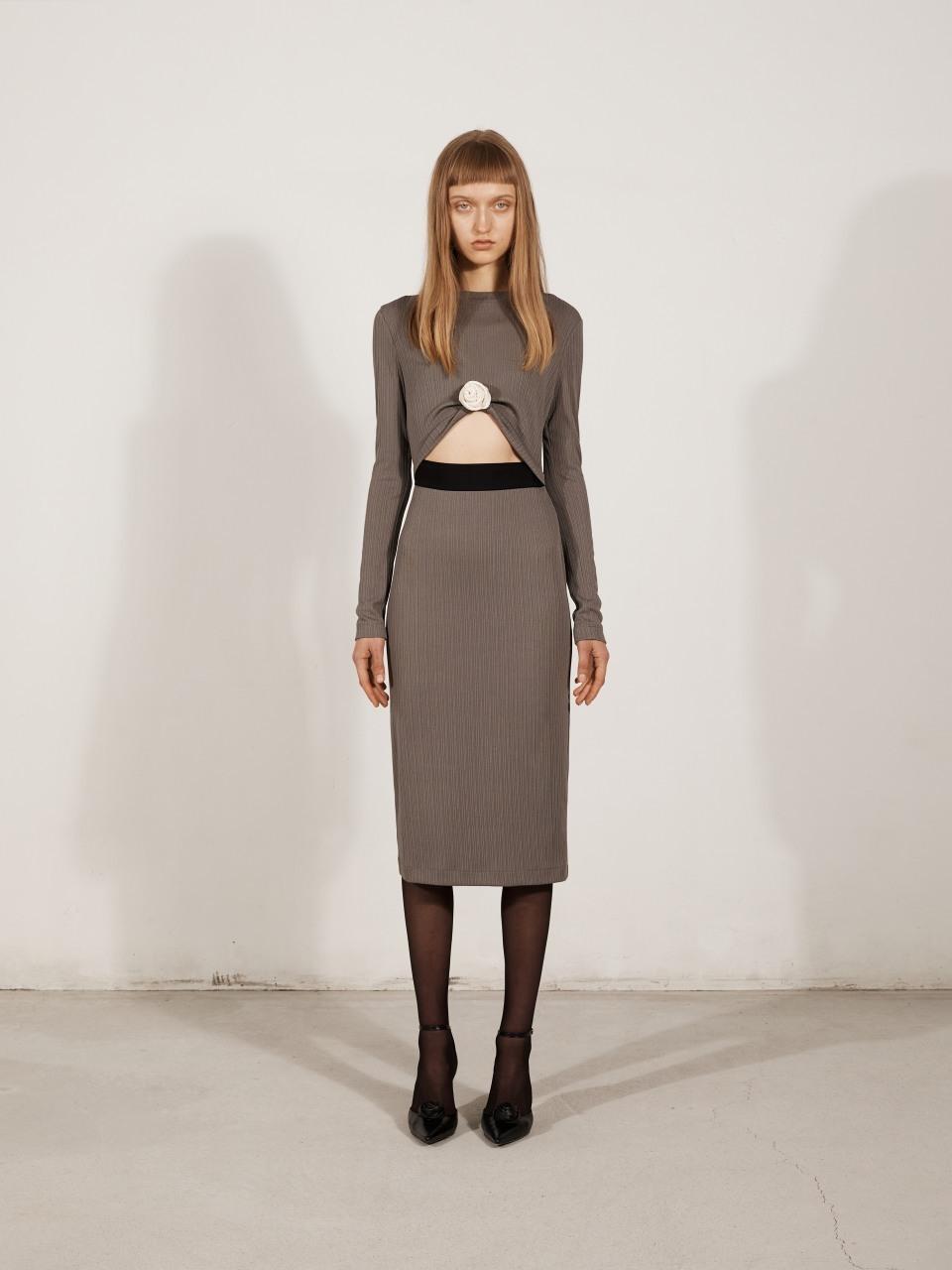 YCH FRONT CUT OUT DETAIL DRESS_GREY