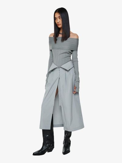 YCH HIGH WAIST CORSET STYLE SKIRT GREY (F24SK5081GY)