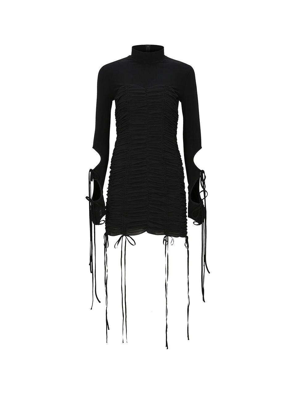 YCH LACE UP DETAILED DRESS (BLACK)