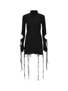 YCH LACE UP DETAILED DRESS (BLACK)
