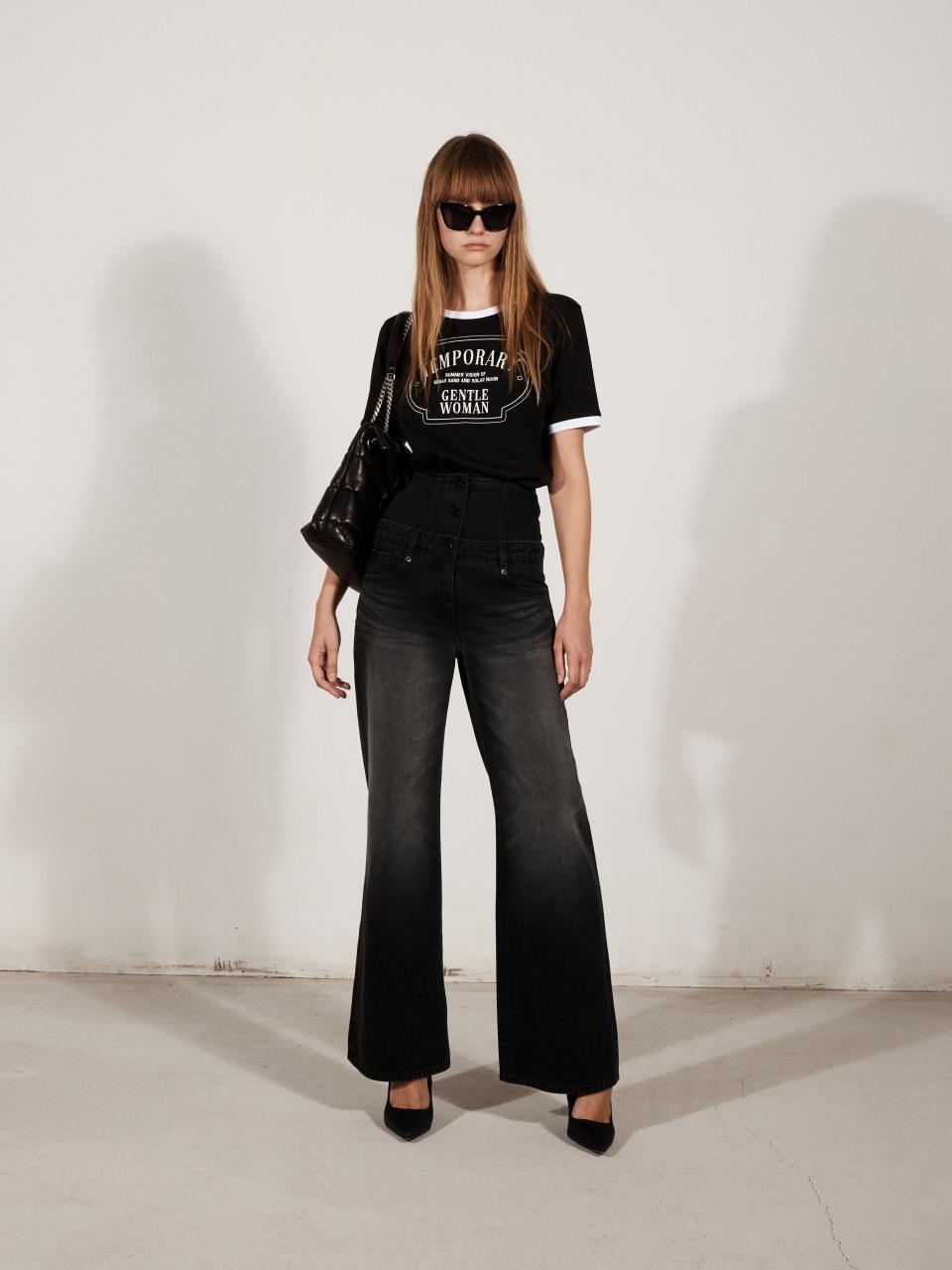YCH LAYERED WIDE JEANS_BLACK