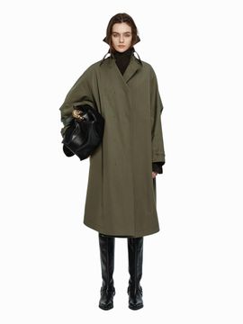 YCH LEATHER NECK DETAIL COAT KHAKI (W24OT0122KK)