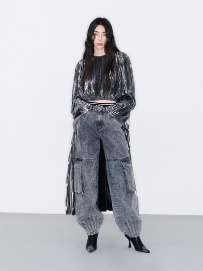 YCH LOGO-WAISTBAND CARGO JEANS (GREY)