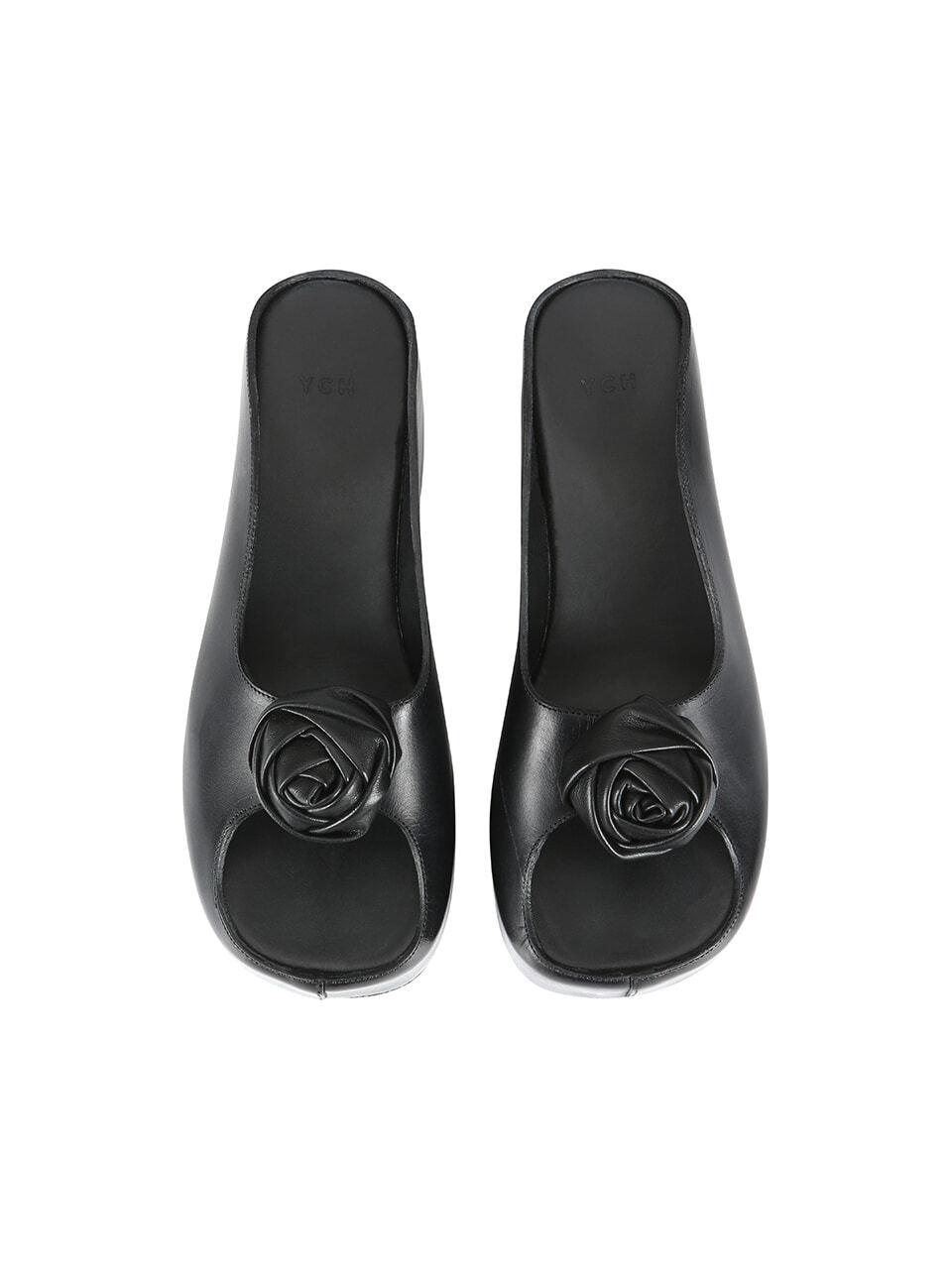 YCH OPEN TOE LEATHER CLOGS_BLACK
