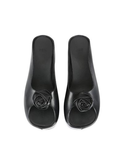 YCH OPEN TOE LEATHER CLOGS_BLACK