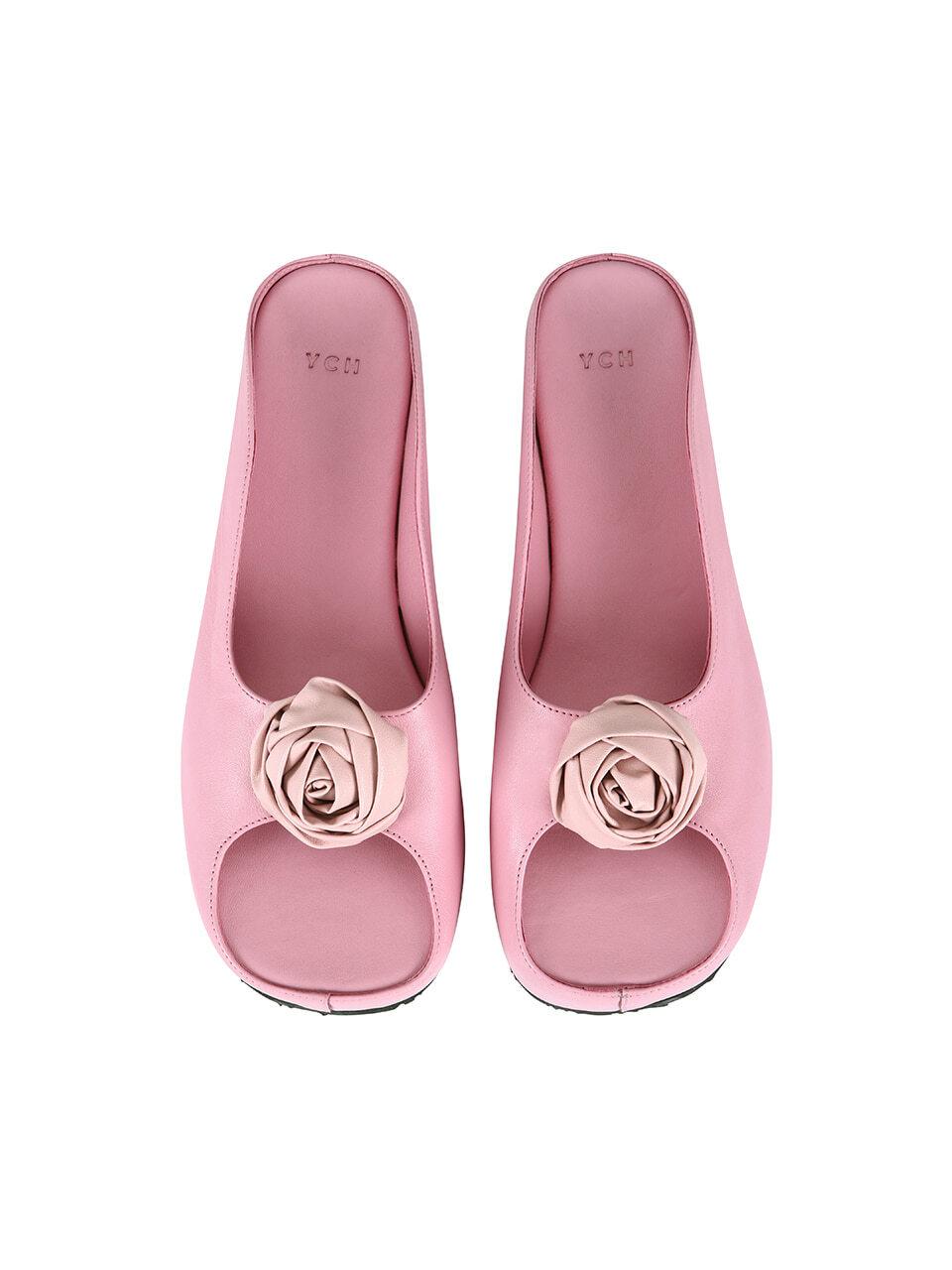 YCH OPEN TOE LEATHER CLOGS_PINK