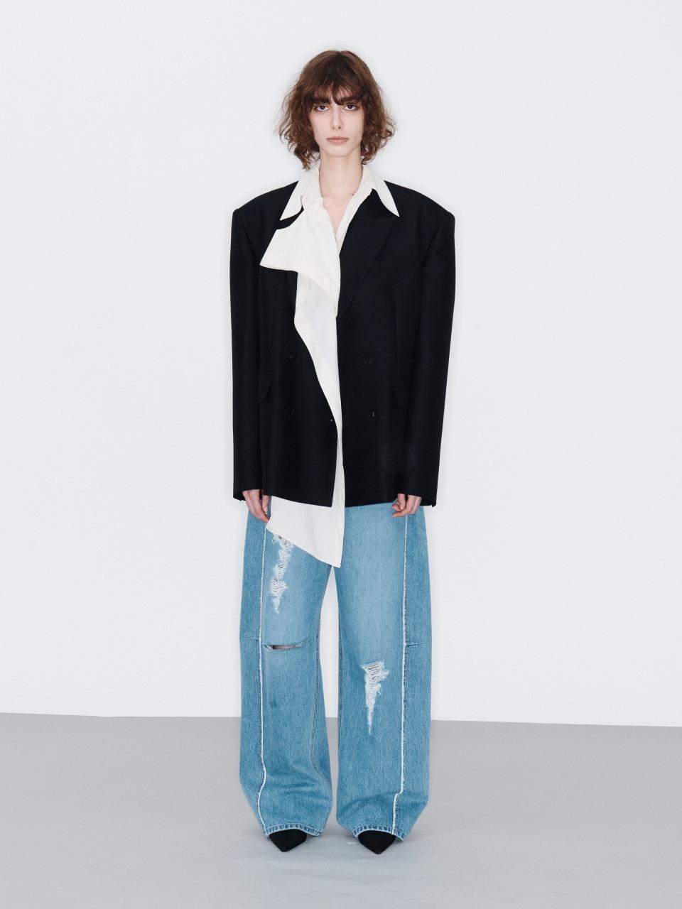 YCH SEAM-DETAIL WIDE LEG JEANS (BLUE)