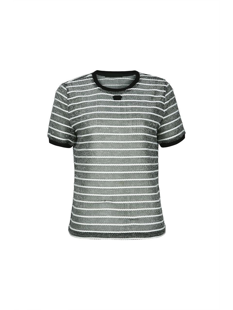 YCH SEQUIN STRIPE KNITTED SWEATER (BLACK & WHITE)