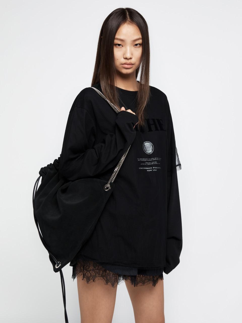 YCH Sheer Panelled Layered T-shirt [Black] (R25TS11111BK)