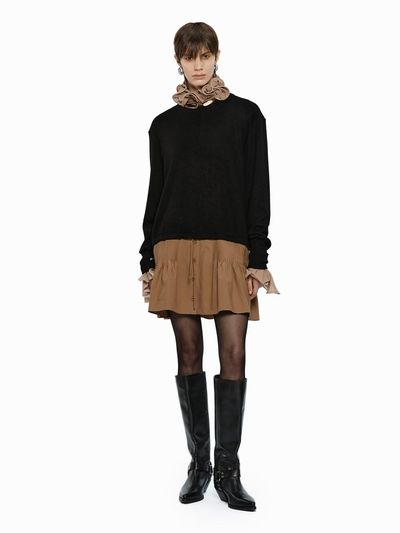 YCH SHIRRING SKIRT LAYERED TOP BLACK (W24TO10011BK)